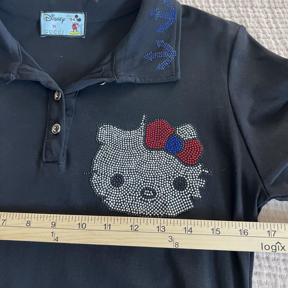 Hello Kitty Dress Womens Small‎ Black Polo Rhinestone Nautical Sparkle Anchors - Picture 12 of 14